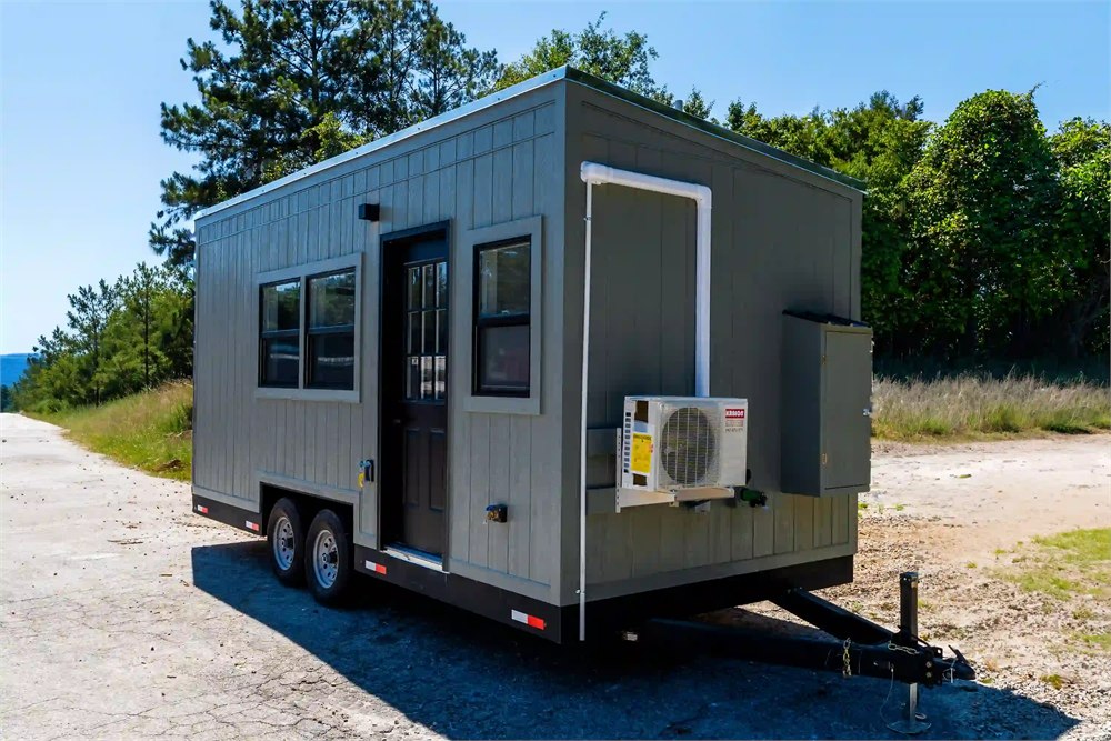The Fairfax 20 exterior with gray siding and black windows
