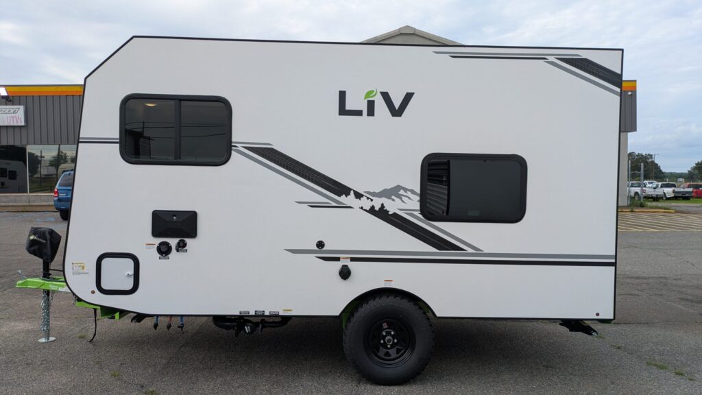 Side profile of the LIV E-Leaf OffRoad compact thermoplastic camper trailer