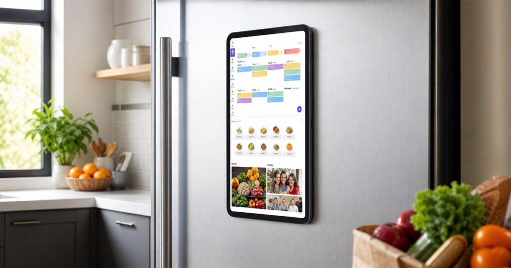 Everblog FridgeCal smart fridge calendar mounted on a refrigerator