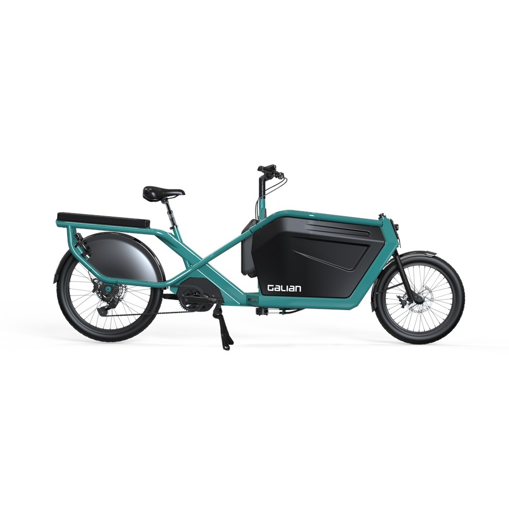 Galian Le Formidable teal front-loader longtail electric cargo bike