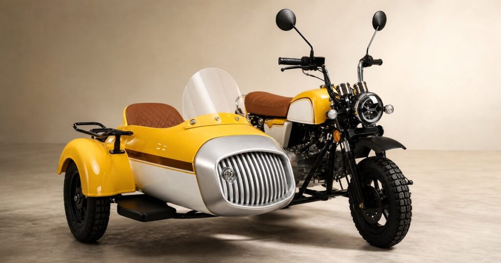 Generated no-text image of the GZ Duo 125 mini motorcycle with removable sidecar