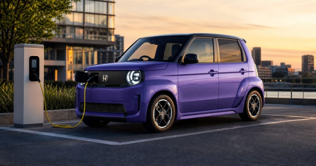 Honda Super-N compact electric city car charging in an urban parking space