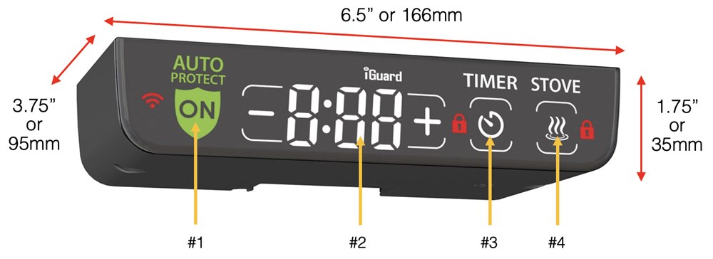 iGuard front control module showing dimensions and controls