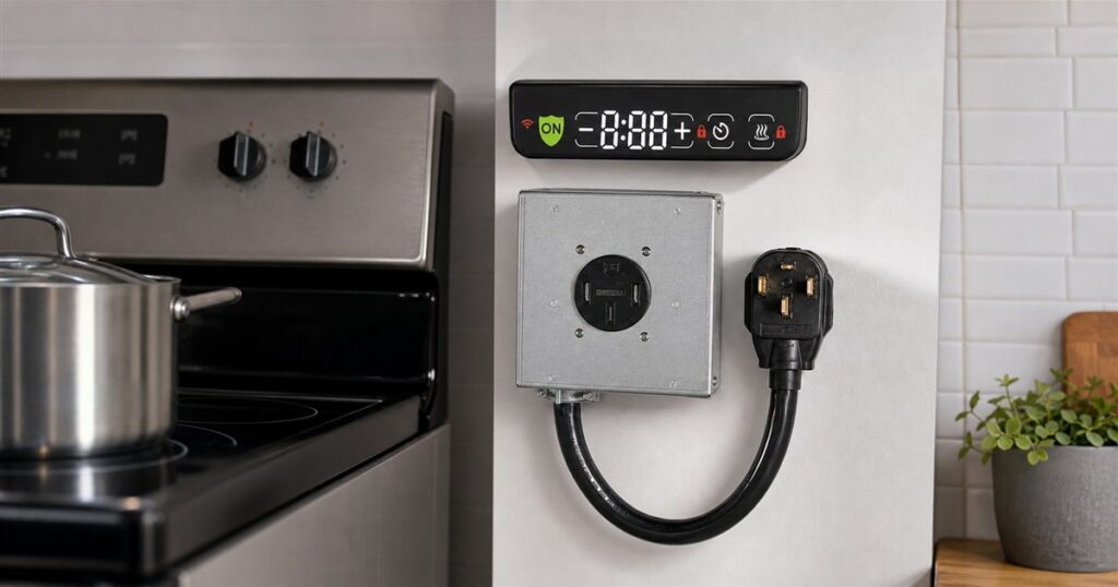iGuard automatic stove shutoff installed near an electric stove