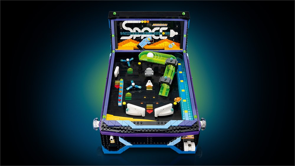 Space mission detail on the LEGO Icons Arcade Pinball Machine backboard