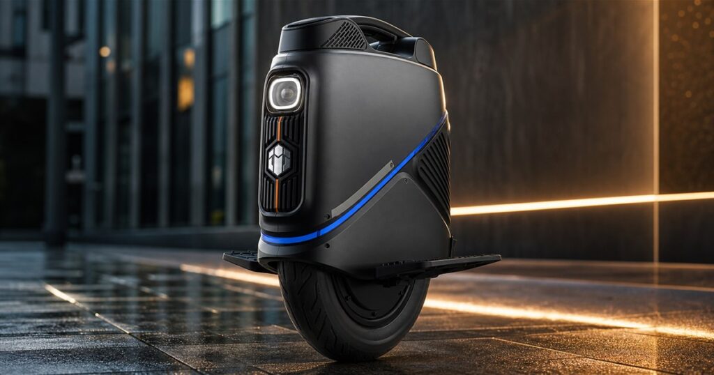 INMOTION V9 suspension electric unicycle on a dark urban floor