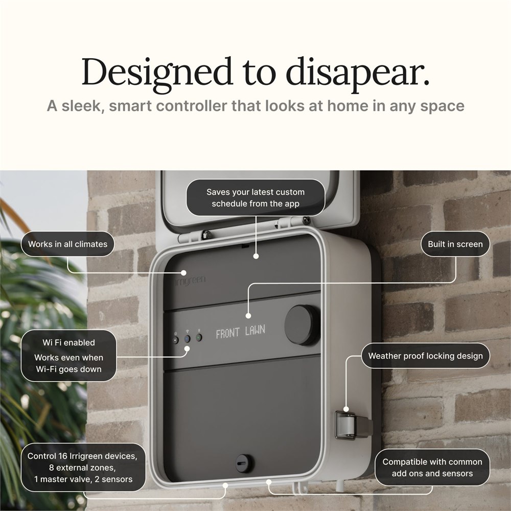 Irrigreen Smart Controller 3 for managing smart sprinkler heads and valve zones.