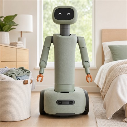 Isaac 1 home robot standing in a bedroom