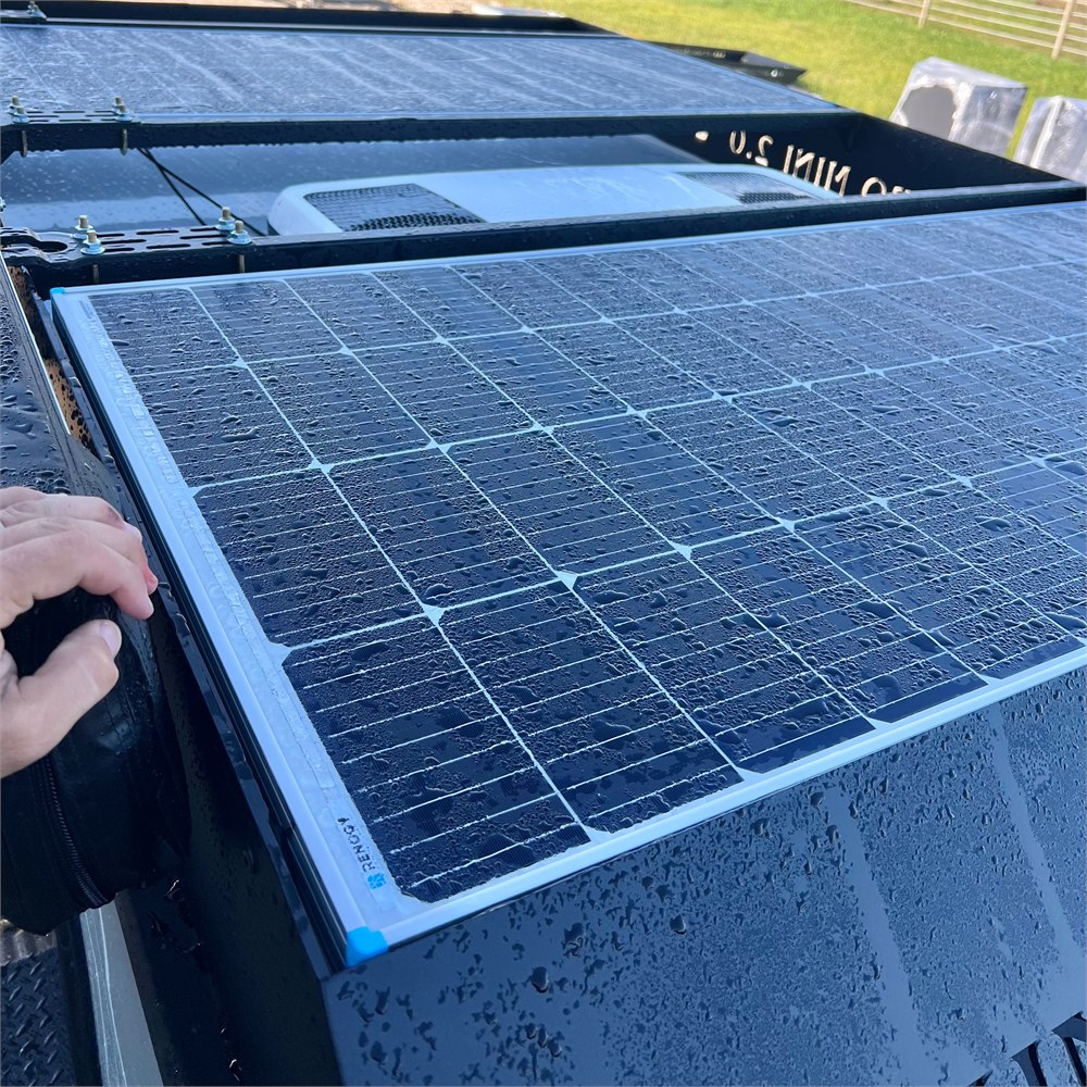 Roof-mounted solar panel on the Adventure Pro Mini 2.0 camper trailer