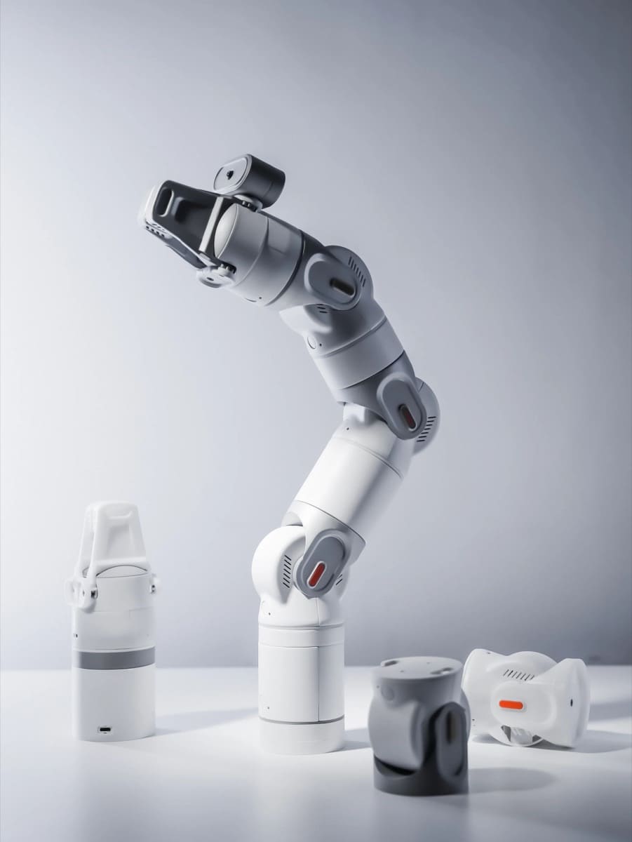 Fully assembled Kynooe One modular robot arm with accessory segments