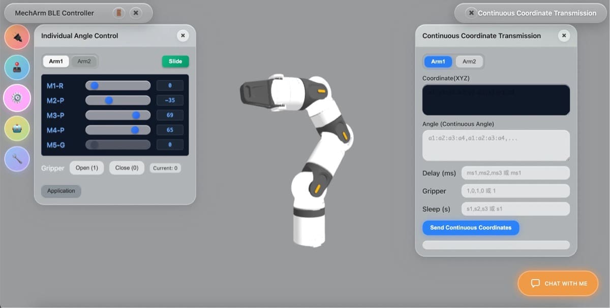 Kynooe One software panel with coordinate and motor angle controls
