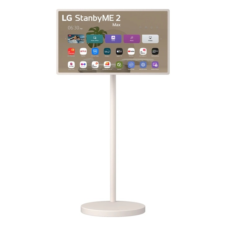 LG StanbyME 2 Max portable 32-inch touchscreen on its rolling stand