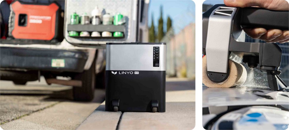 LINYO H1 compact box and washing wand in a driveway