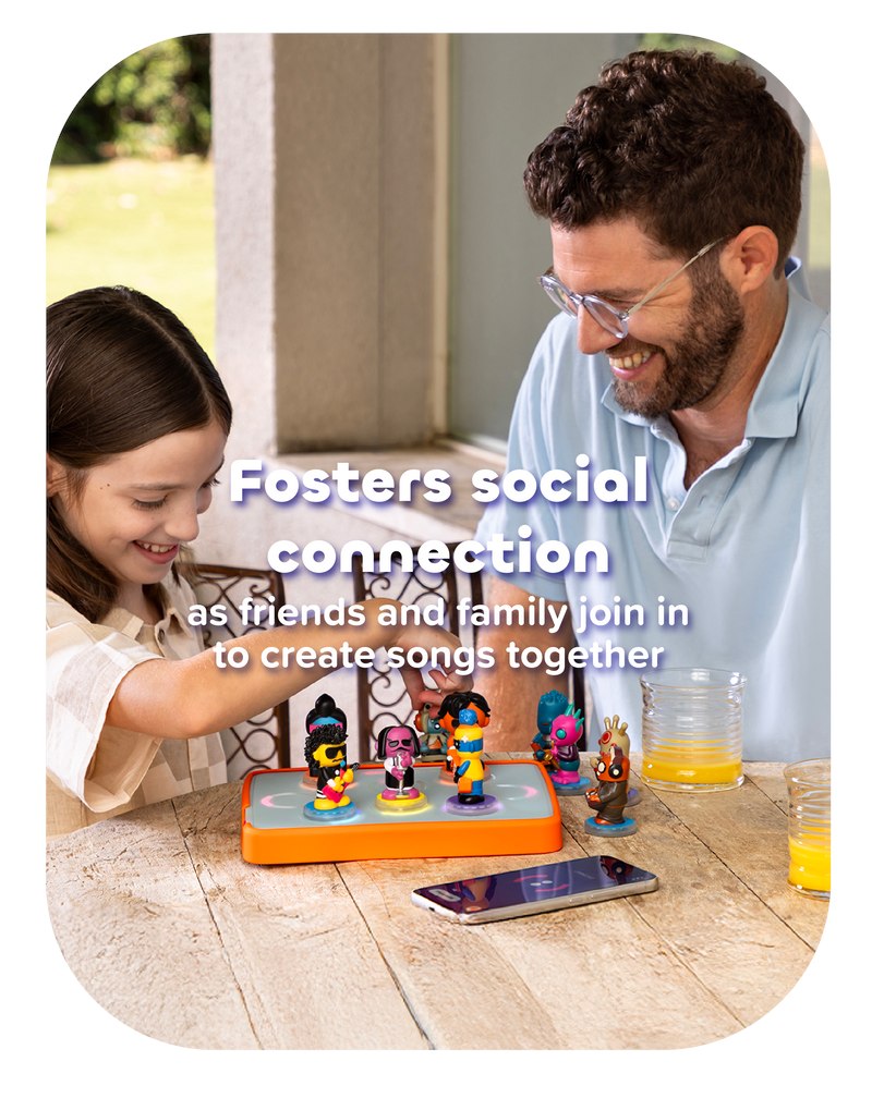 Family using the Loops Lab responsive music stage together