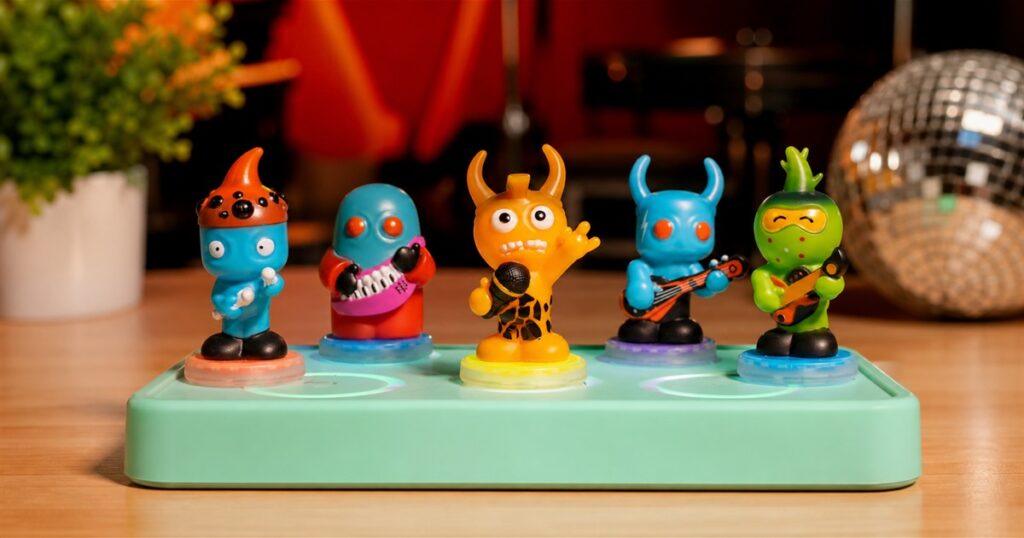 Colorful figurines on the Loops Lab responsive music stage