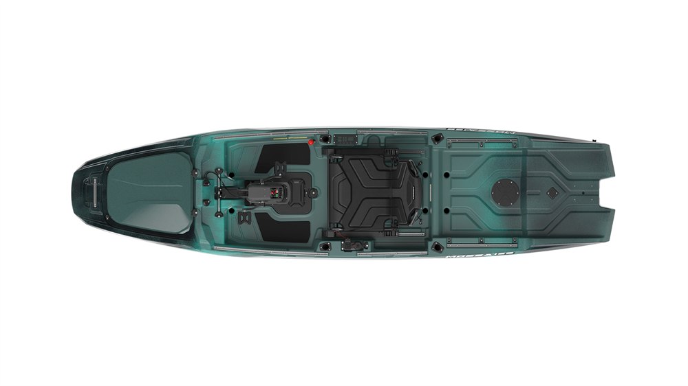 Top plan view of the VoyaX MOSSA 128 kayak deck