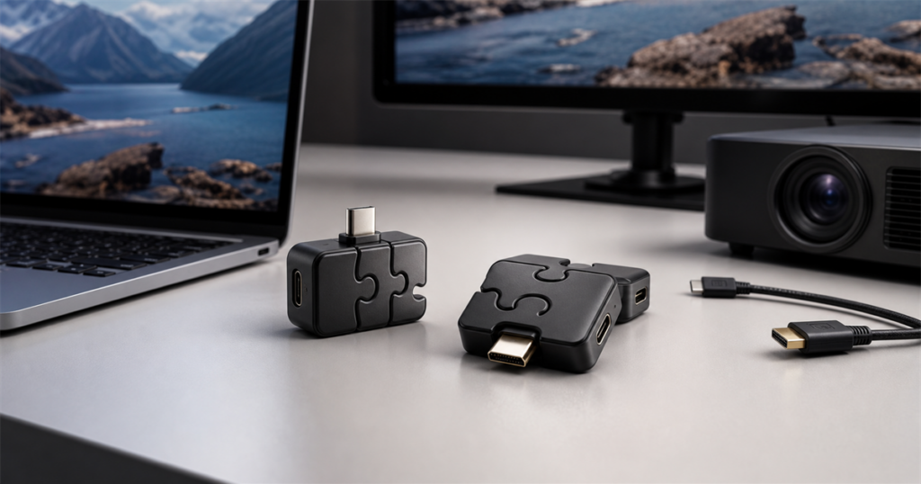 MouseArc G1 wireless HD transmitter and receiver in a cable-free desk setup