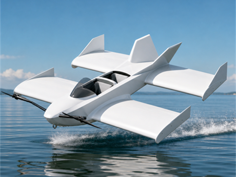 NAVEE WaveFly 5X hovering low over calm water