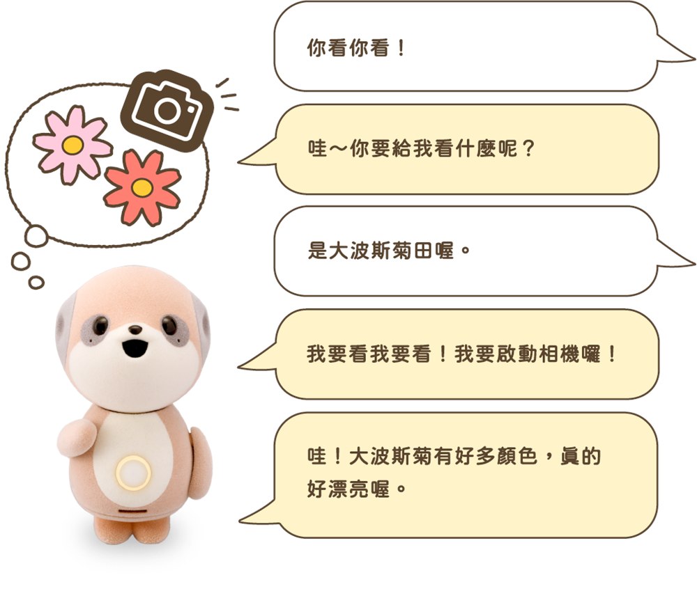Poketomo companion robot chatting through multiple prompts