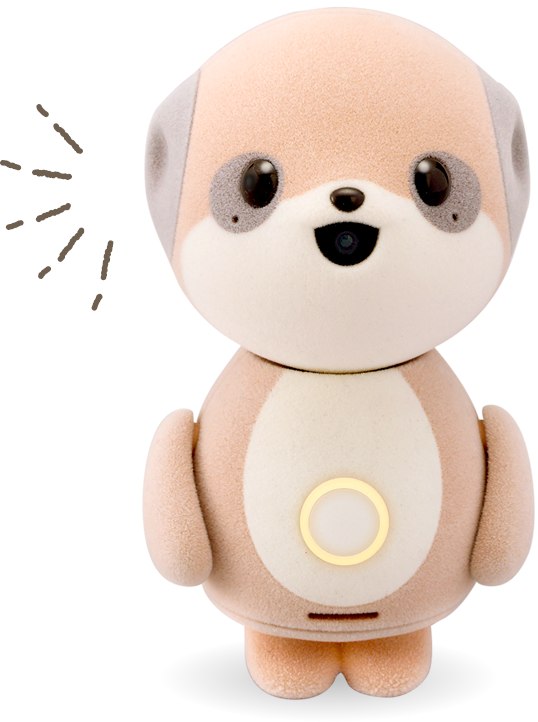 Front view of the Poketomo AI companion robot