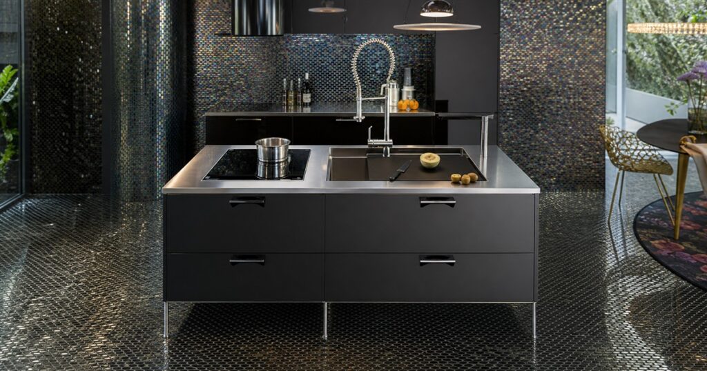 No-text generated product image of the Toyo Kitchen Style CORE zero-flow kitchen