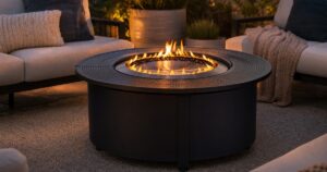 Generated no-text image of the Solo Stove Infinity Flame propane fire pit on a patio