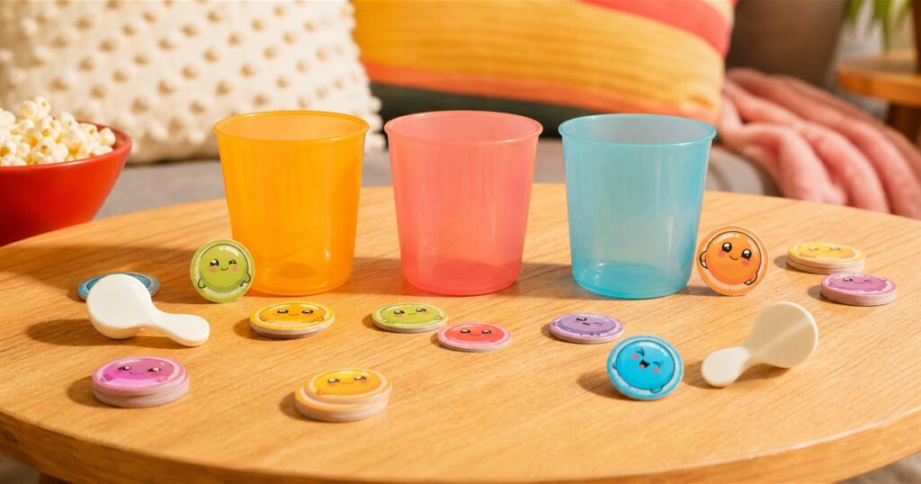 Boba Blast cups tokens and spoon launchers on a tabletop