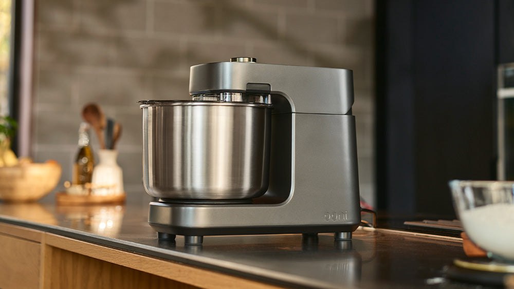 Ooni Halo Core compact spiral mixer on a kitchen counter