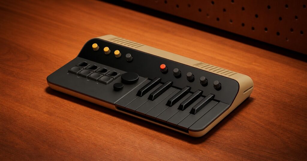 Telepathic Instruments Orchid ORC-1 chord synthesizer on a studio desk