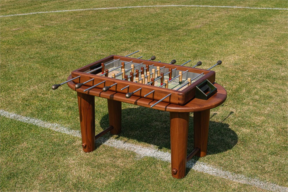 Orior Foosball Table shown from an angle on grass