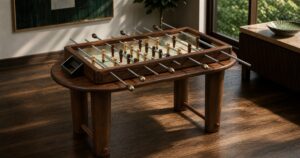 Generated no-text image of the Orior marble foosball table in an elegant game room
