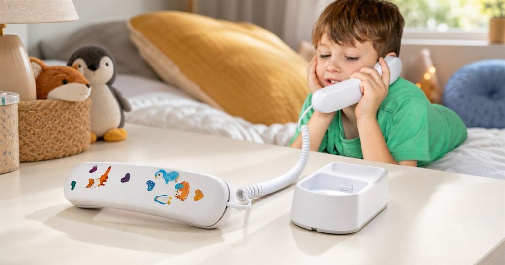 Generated product photo of the Pinwheel Home screen-free kids Wi-Fi landline phone