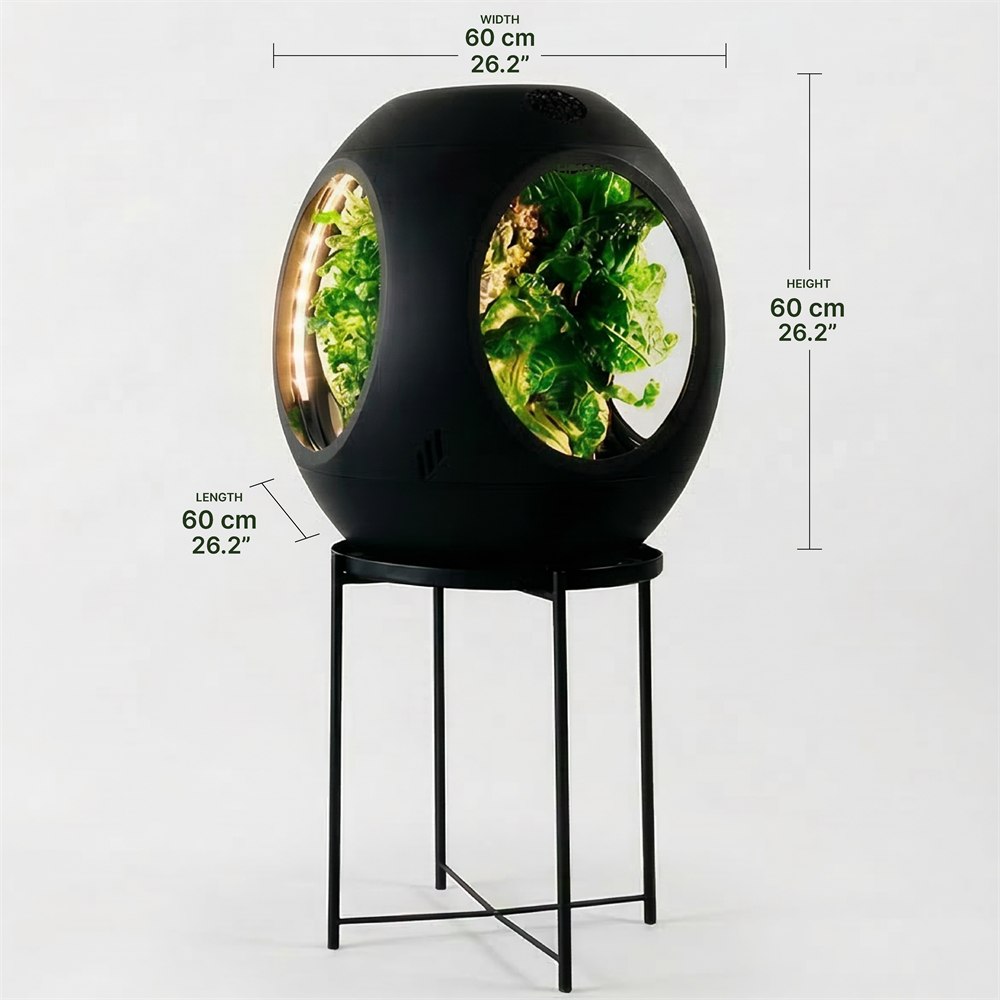 Plantaform indoor garden dimension view showing its compact cube shape