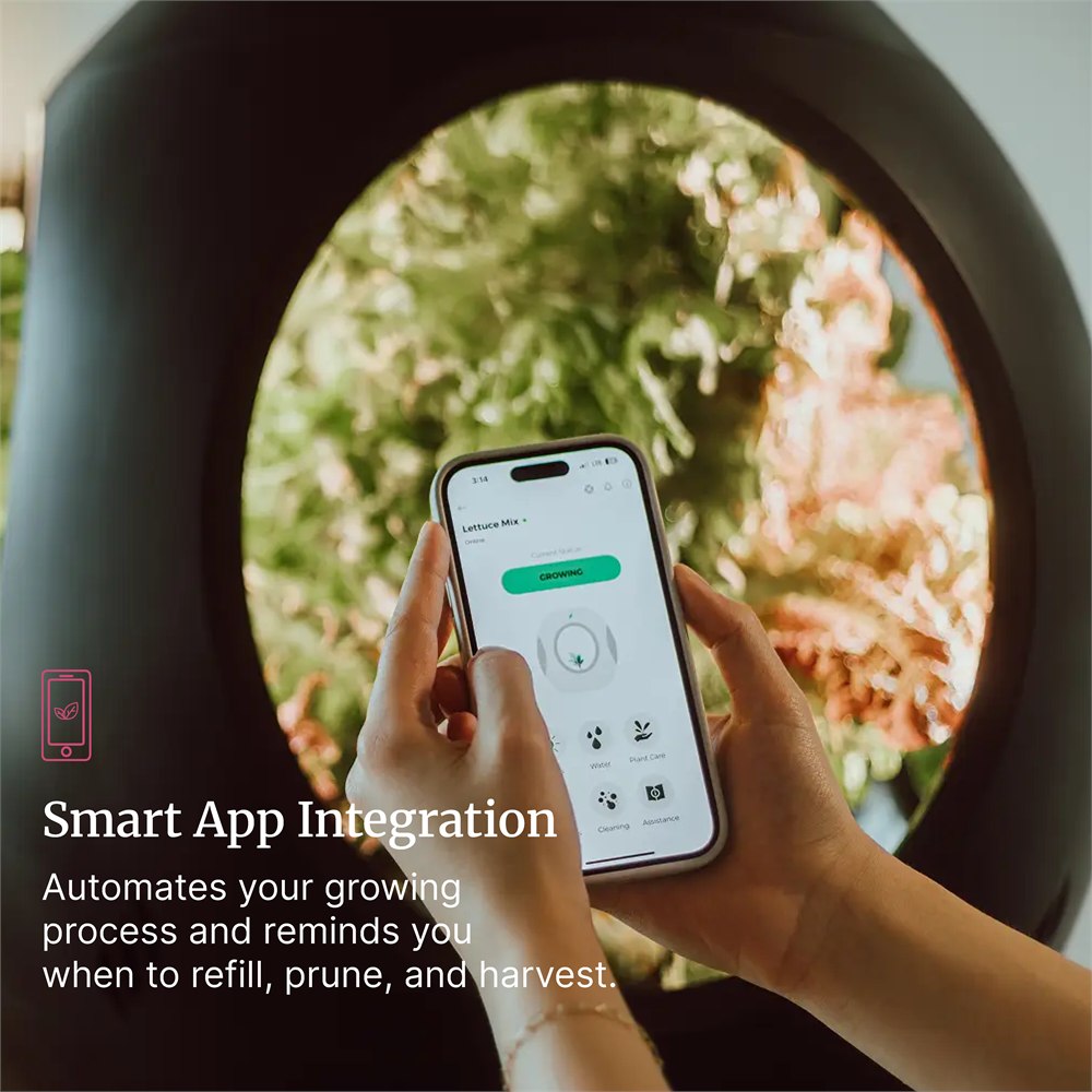 Plantaform app controls shown beside the smart indoor garden