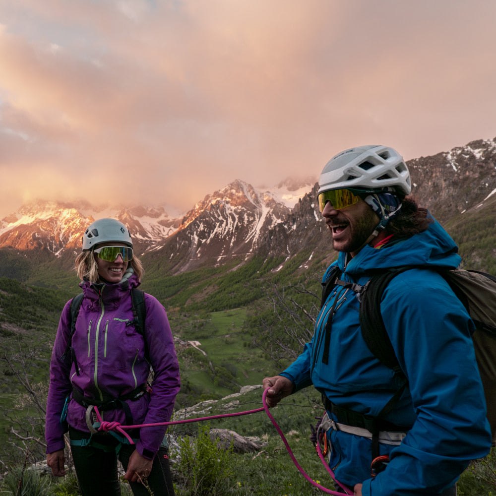 Outdoor hikers wearing POVEC C1 sunglasses in changing mountain light