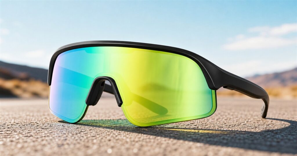 POVEC C1 electrochromic sport sunglasses on an outdoor road surface