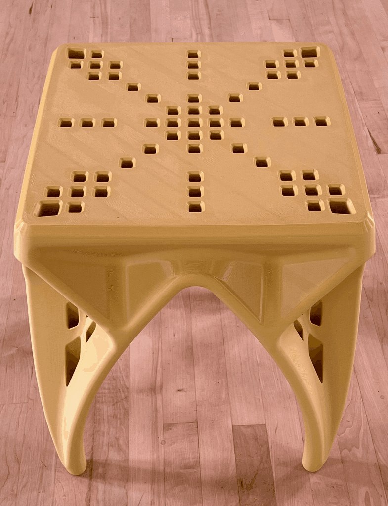 Top detail of the QWRKhouse CAVITY 3D-printed stool perforated surface