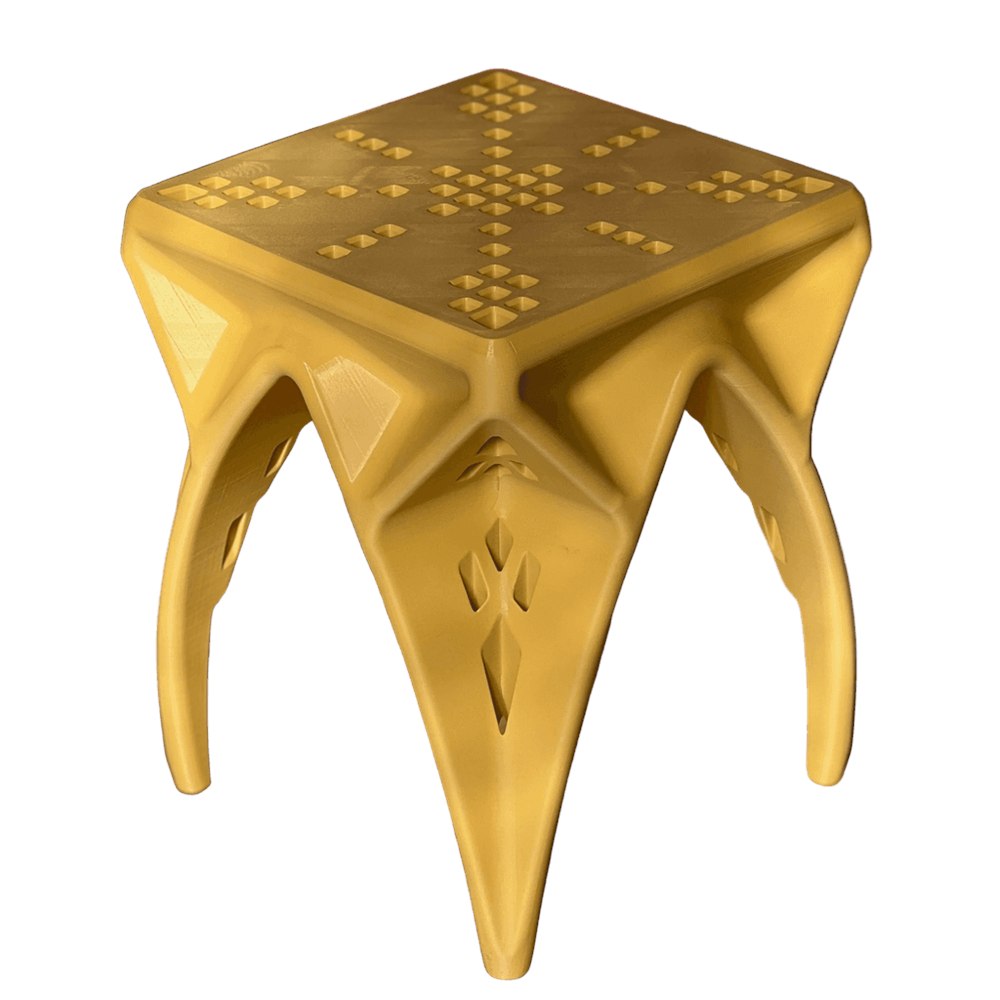 QWRKhouse CAVITY yellow 3D-printed stool and side table