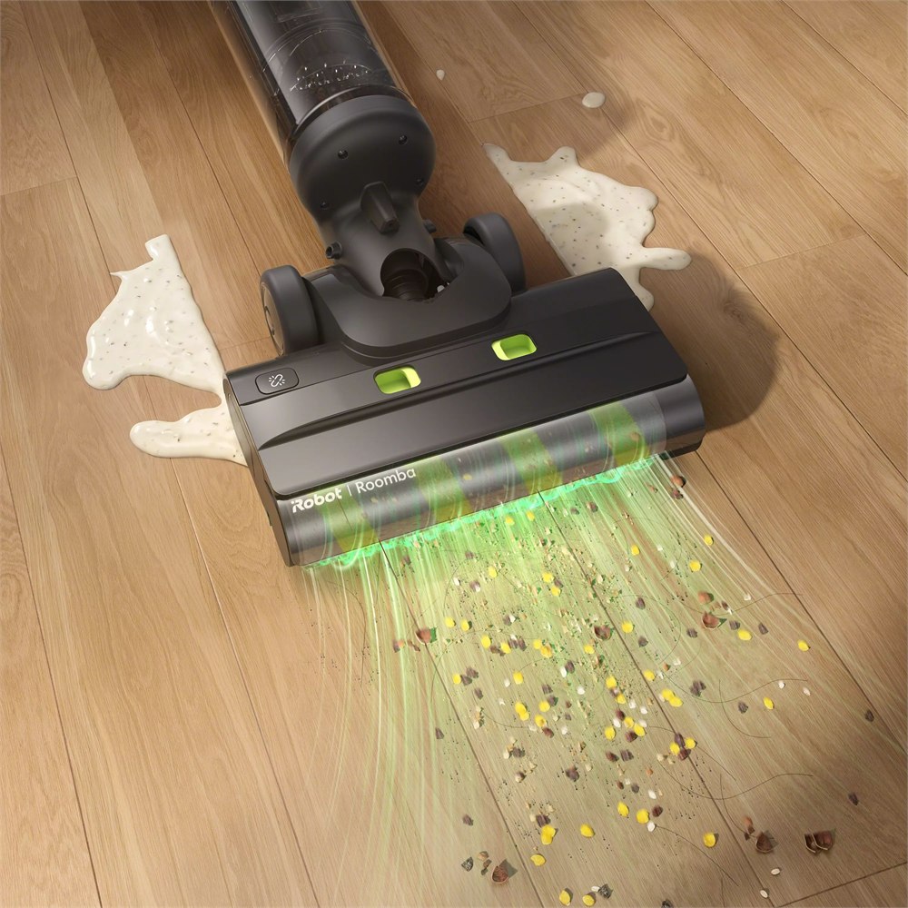 Roomba Electro Plus vacuuming and mopping dry debris and wet messes