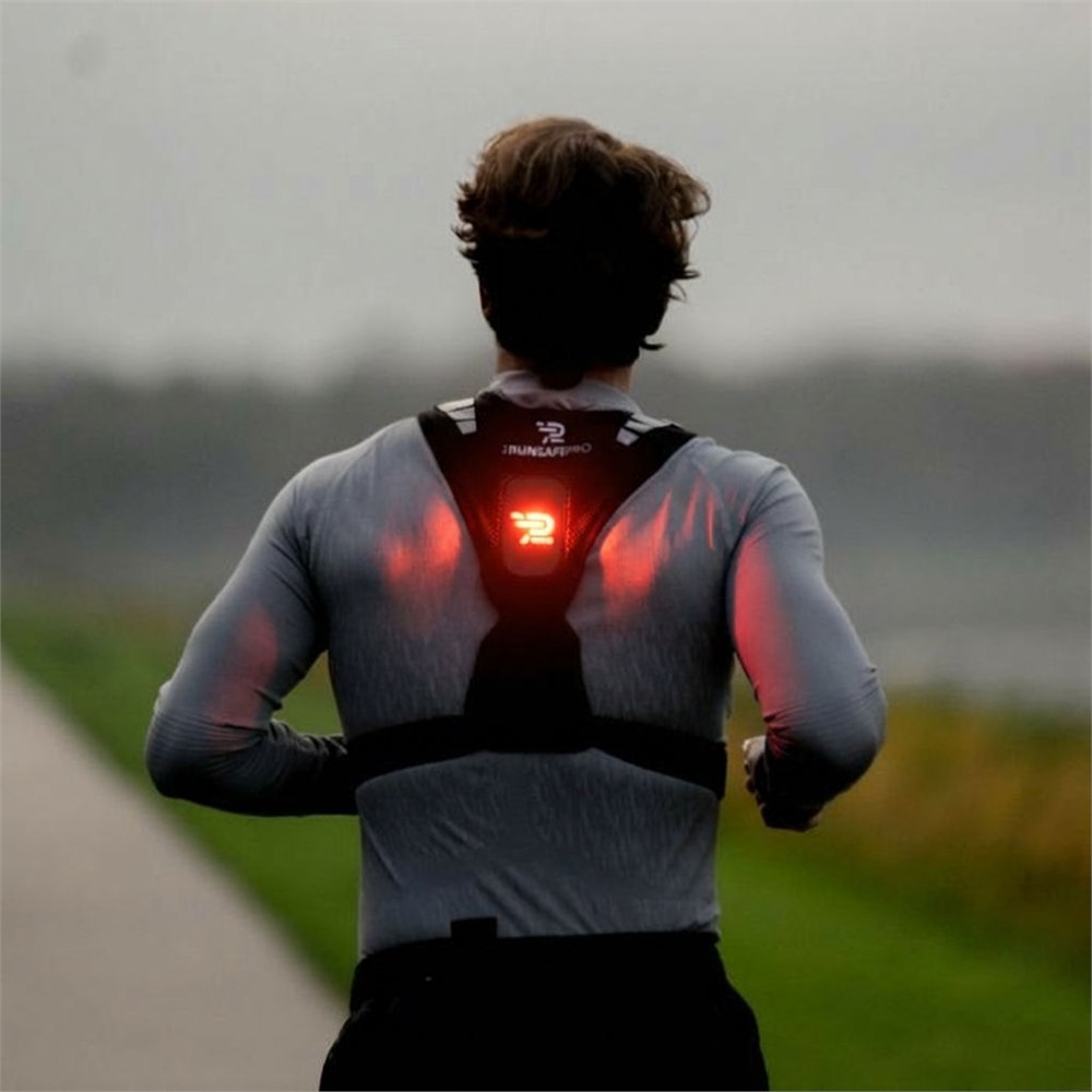 RunSafePro smart running vest with rear red safety light