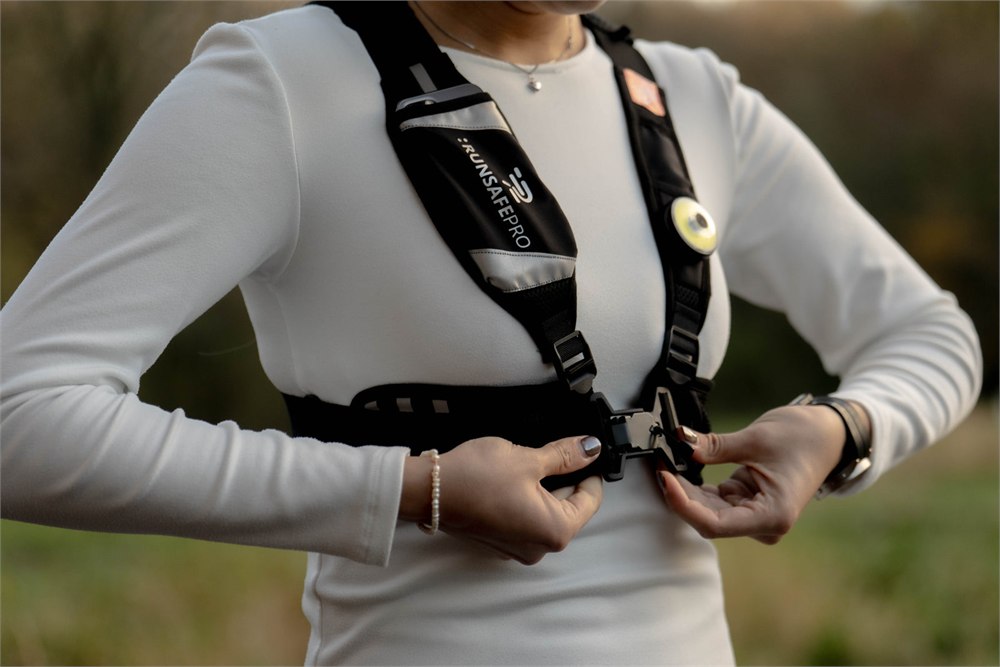 RunSafePro smart running vest in outdoor use