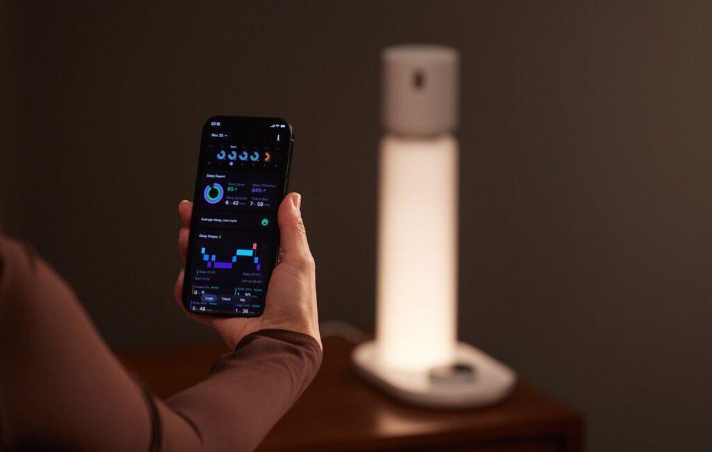 Sleep tracking app shown with the Sleepal AI Lamp