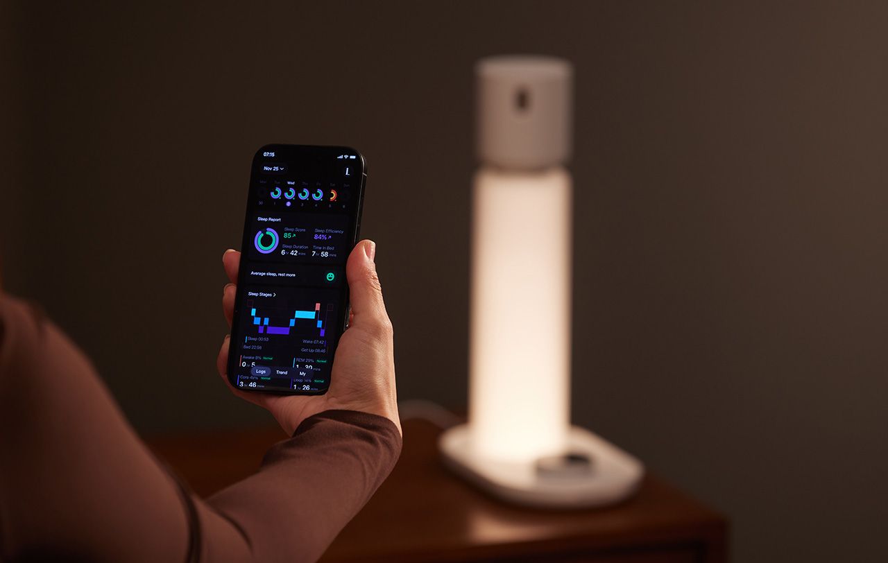 Sleep tracking app shown with the Sleepal AI Lamp