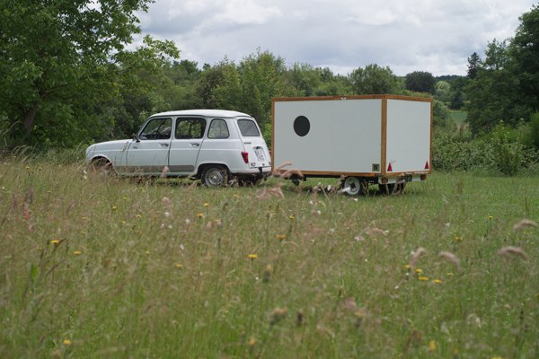 Woodenwidget Slidabox lightweight caravan towing behind a small car