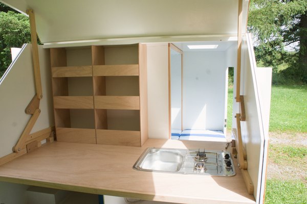 Woodenwidget Slidabox camping mode with the drawer bed extended