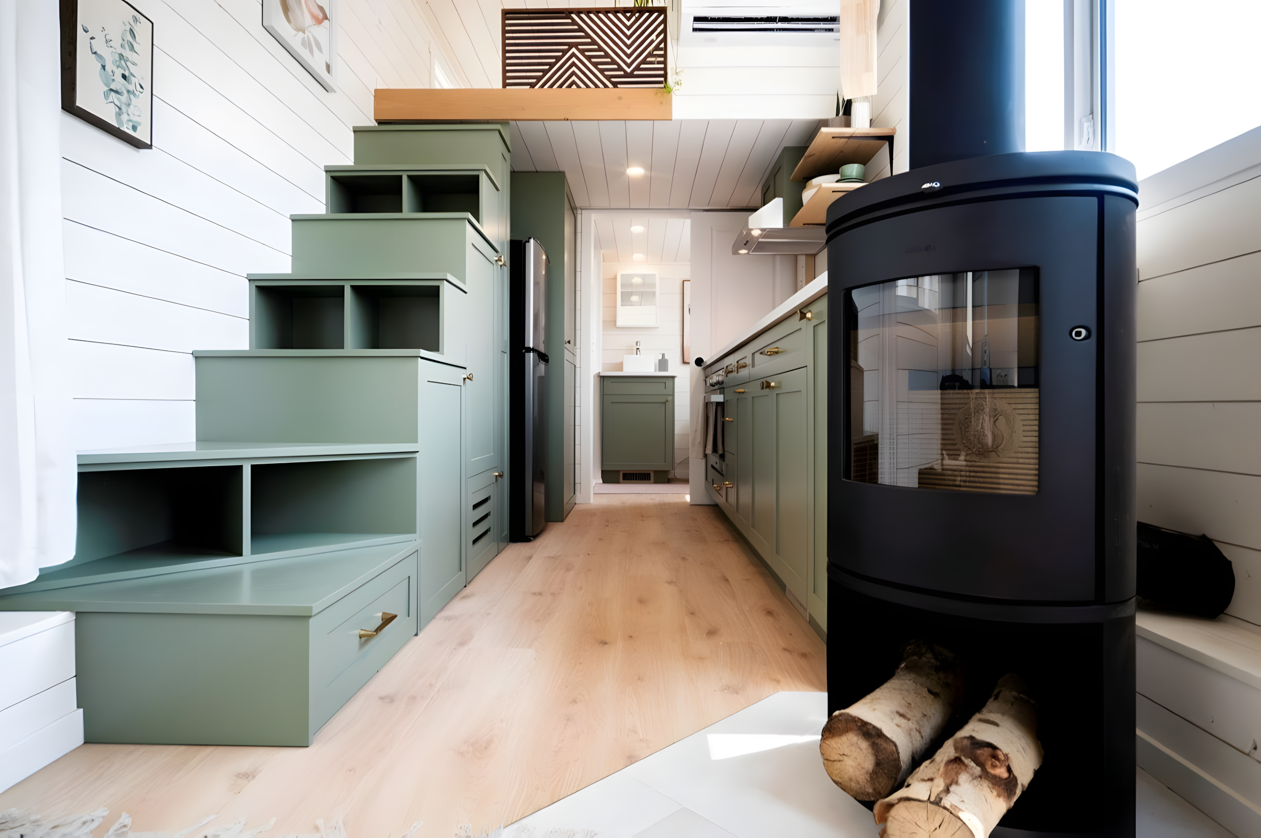 Murphy bed office room inside the Smidge tiny house