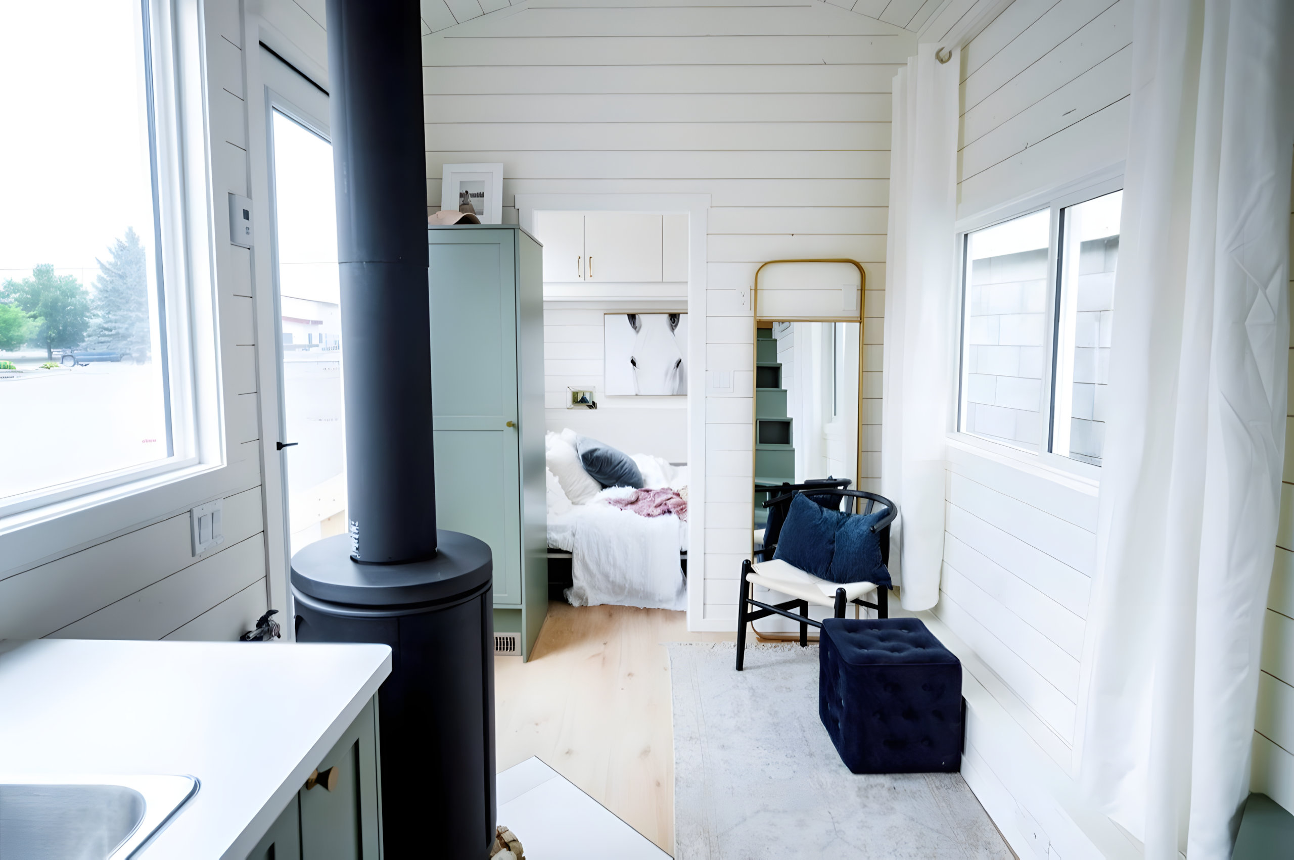 Loft bedroom area inside the Smidge tiny house