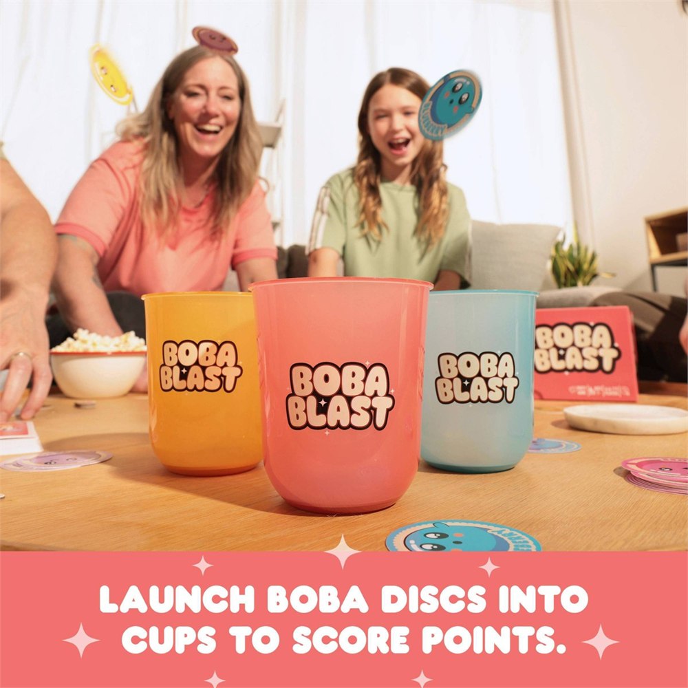 Boba Blast cups and launchers on a table