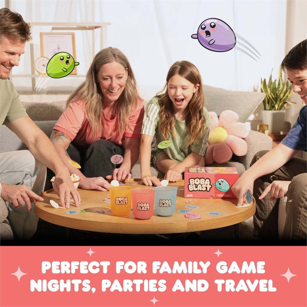 Family game night setup for Boba Blast