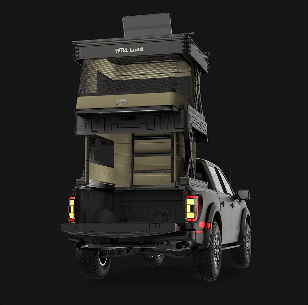 Cinch Wild Land Wingman camper profile showing the two-story lifted structure
